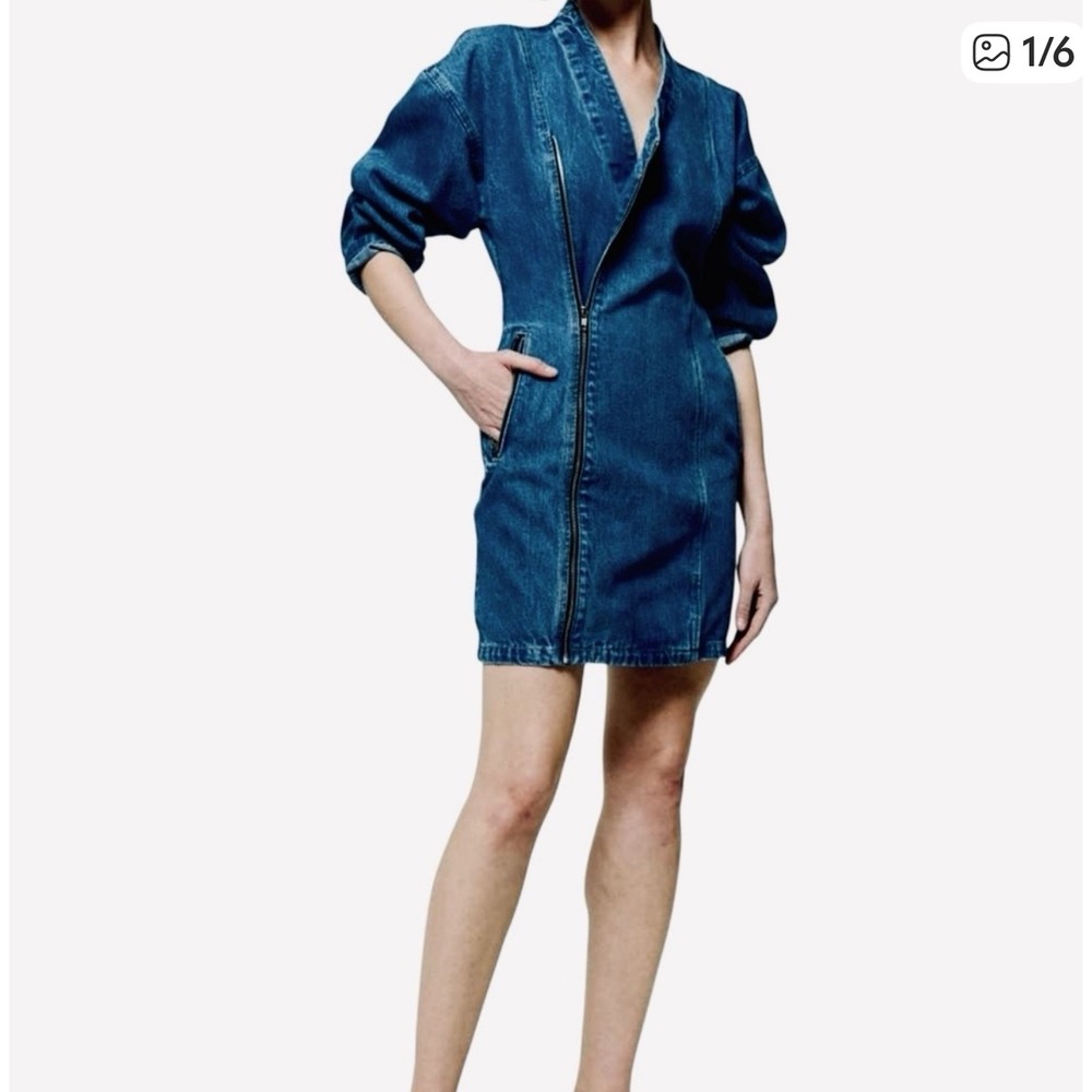 ÉTICA‎ Charley Biker Assymetrical Zipper denim mini dress Size XS NWOT MSRP $238